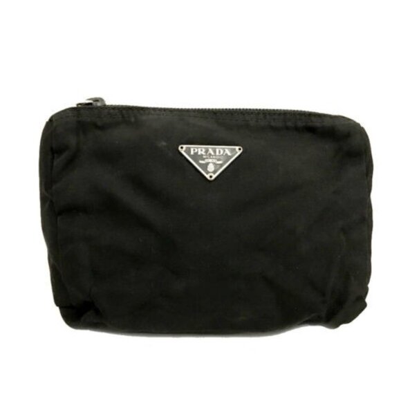 PRADA Logo Plate Nylon Cosmetic Pouch Bag Black/4BC0821 - Picture 1 of 1
